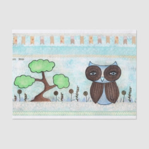 Mixed Media Blue Owl Art Print Tissue Paper