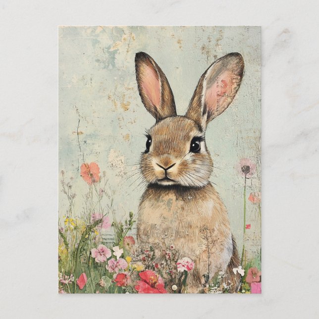 Mixed Media Brown Rabbit Postcard (Front)