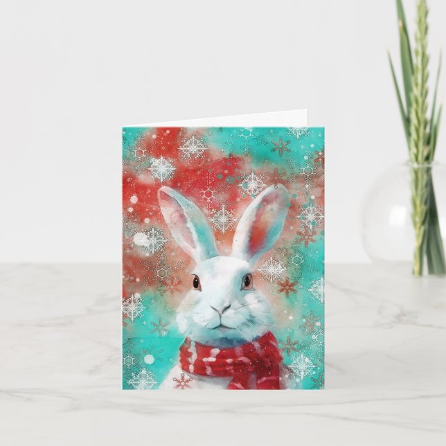 Mixed Media Bunny Print Christmas Card AP453B1 (Front)