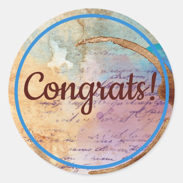 Mixed Media Coffee Stain Junk Journal Congrats Squ Classic Round Sticker (Front)