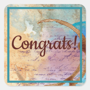 Mixed Media Coffee Stain Junk Journal Congrats Square Sticker