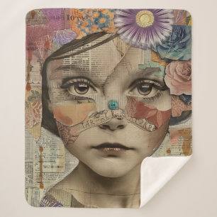 Mixed Media Collage Portrait Art (10) Sherpa Blanket