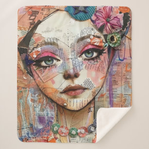 Mixed Media Collage Portrait Art (11) Sherpa Blanket