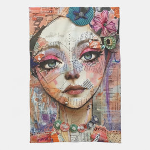 Mixed Media Collage Portrait Art (11) Tea Towel
