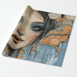 Mixed Media Collage Portrait Art (12) Wrapping Paper