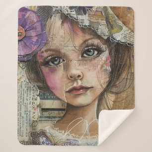 Mixed Media Collage Portrait Art (1) Sherpa Blanket