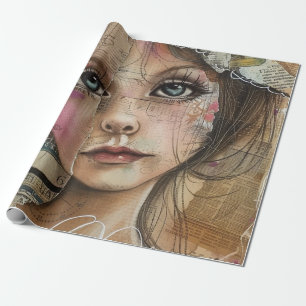 Mixed Media Collage Portrait Art (1) Wrapping Paper