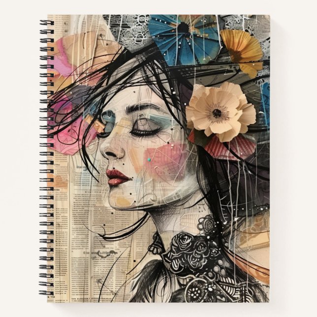 Mixed Media Collage Portrait Art (2) Notebook (Front)