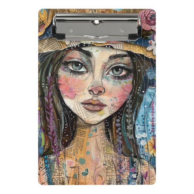 Mixed Media Collage Portrait Art (3) Mini Clipboard (Front)