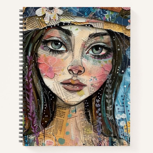 Mixed Media Collage Portrait Art (3) Notebook (Front)