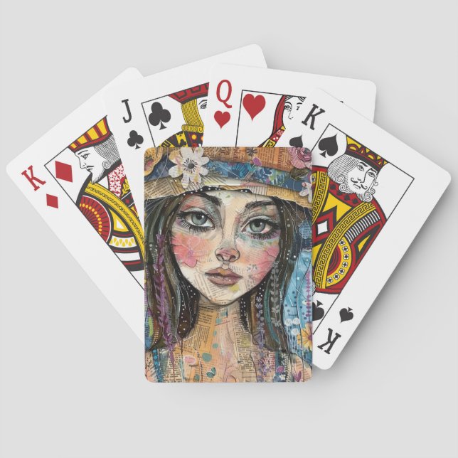Mixed Media Collage Portrait Art (3) Playing Cards (Back)