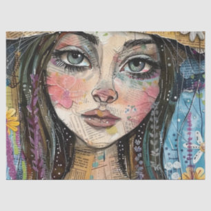 Mixed Media Collage Portrait Art (3) Tissue Paper