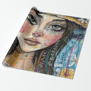 Mixed Media Collage Portrait Art (3) Wrapping Paper