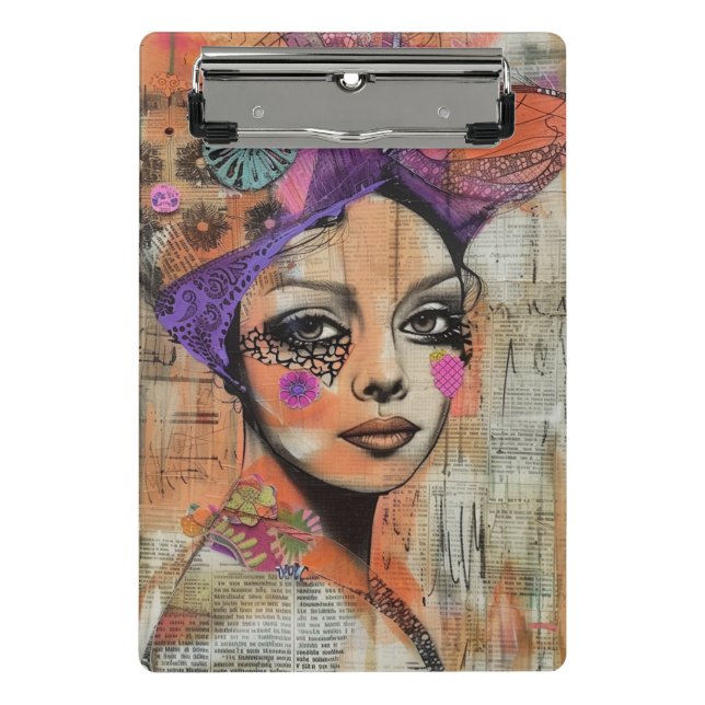 Mixed Media Collage Portrait Art (5) Mini Clipboard (Front)