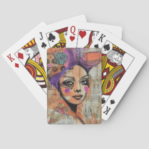 Mixed Media Collage Portrait Art (5) Playing Cards