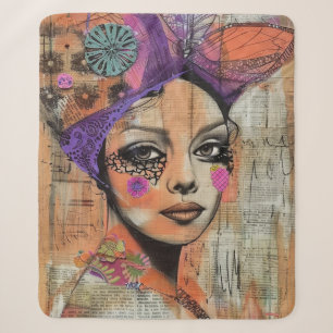 Mixed Media Collage Portrait Art (5) Sherpa Blanket