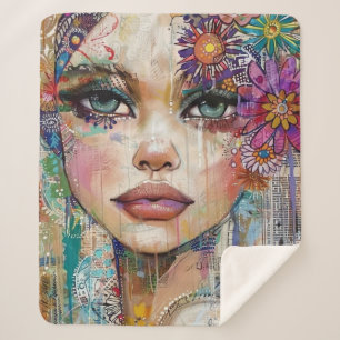 Mixed Media Collage Portrait Art (6) Sherpa Blanket