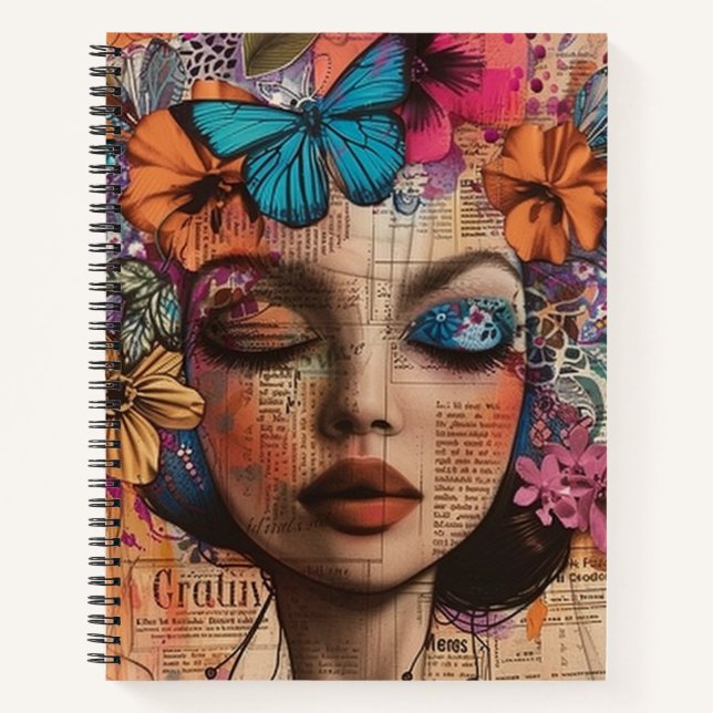 Mixed Media Collage Portrait Art (7) Notebook (Front)