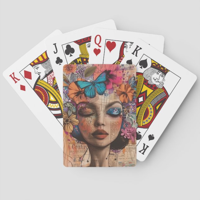 Mixed Media Collage Portrait Art (7) Playing Cards (Back)