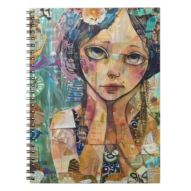 Mixed Media Collage Portrait Art (8) Notebook (Front)