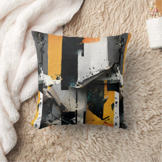 Mixed Media Collage (yellow + black) 2-sided Cushion