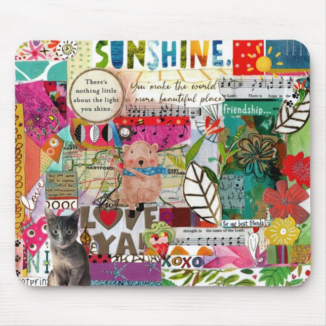 Mixed Media Decoupage Paper Collage Mouse Pad (Front)