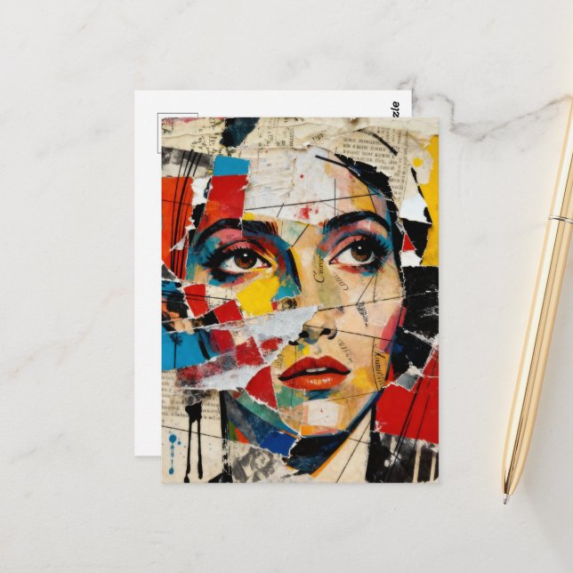 Mixed media Face Collage Postcard (Front/Back In Situ)
