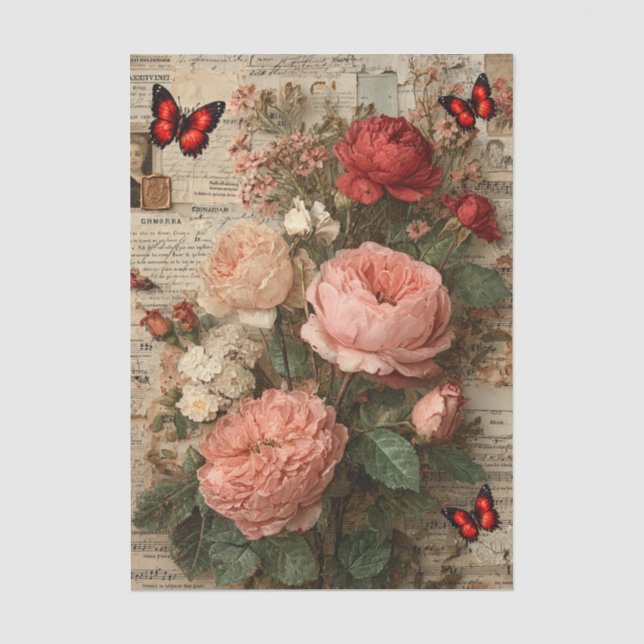 Mixed Media Florals & Butterflies Tissue Paper (Front)