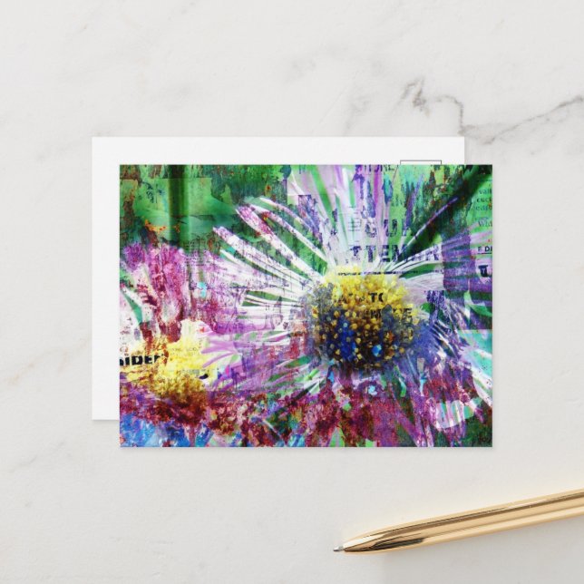 Mixed Media Flower Collage Postcard (Front/Back In Situ)