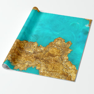 Mixed Media Gold and Turquoise Wrapping Paper