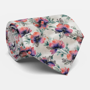 Mixed-Media Gradient Floral Pattern Tie