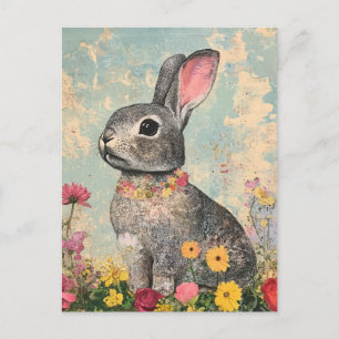 Mixed Media Grey Rabbit Postcard