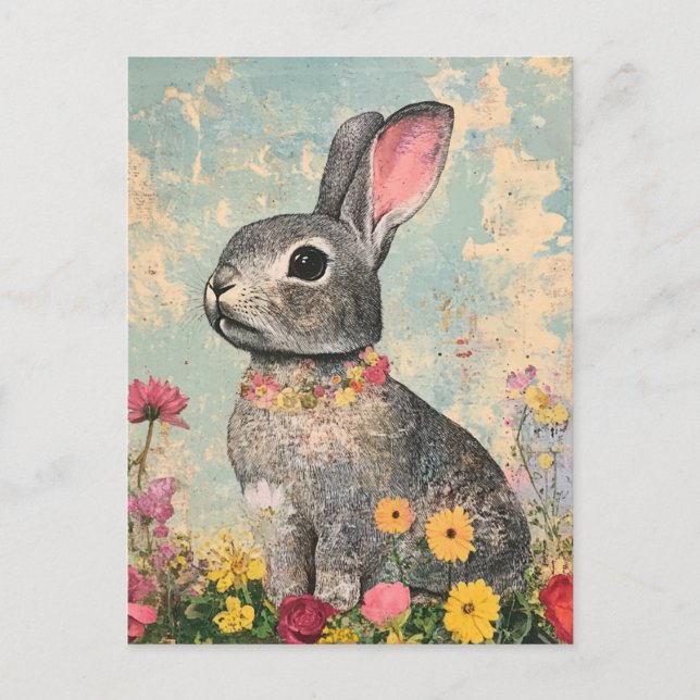 Mixed Media Grey Rabbit Postcard (Front)