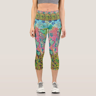Mixed Media Hearts Capri Leggings