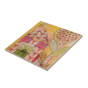 Mixed Media House Ceramic Tile