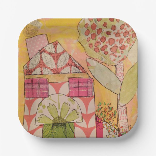 Mixed Media House Paper Plate (Front)