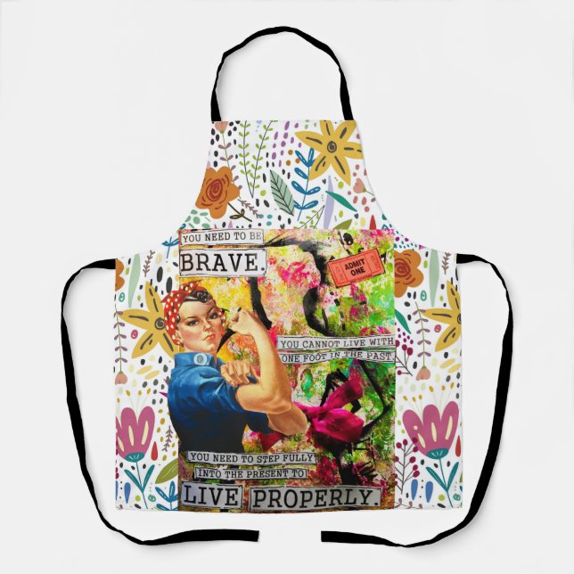 Mixed Media Inspirational Rosie the Riveter Apron (Front)