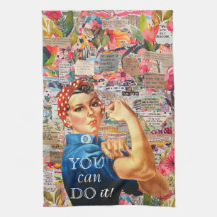 Mixed Media Inspirational Rosie the Riveter Tea Towel