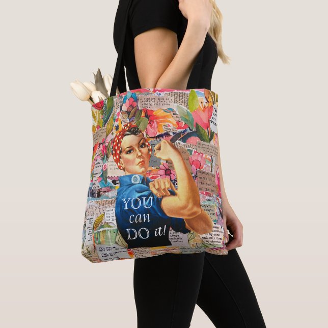 Mixed Media Inspirational Rosie the Riveter   Tote Bag (Close Up)
