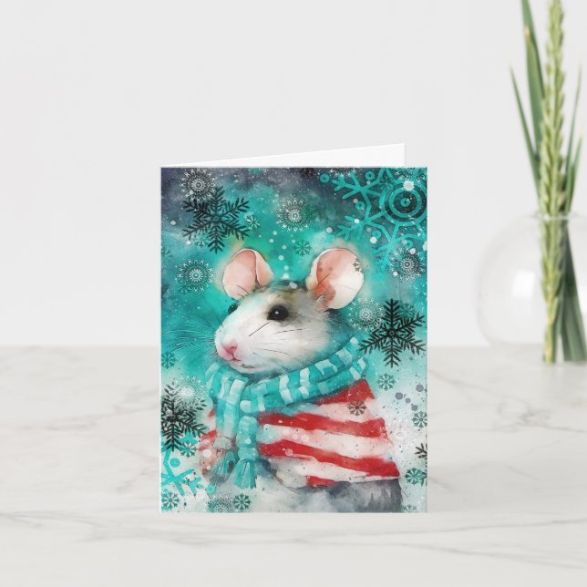 Mixed Media Mouse Print Christmas Card AP449B1 (Front)