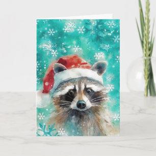 Mixed Media Racoon Print Christmas Card AP438B1