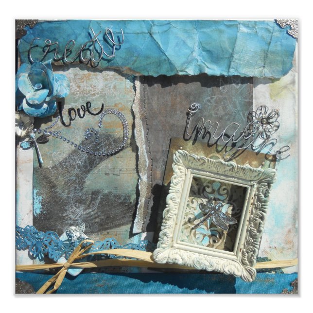 Mixed Media Teal Create Love Art Photo Print (Front)