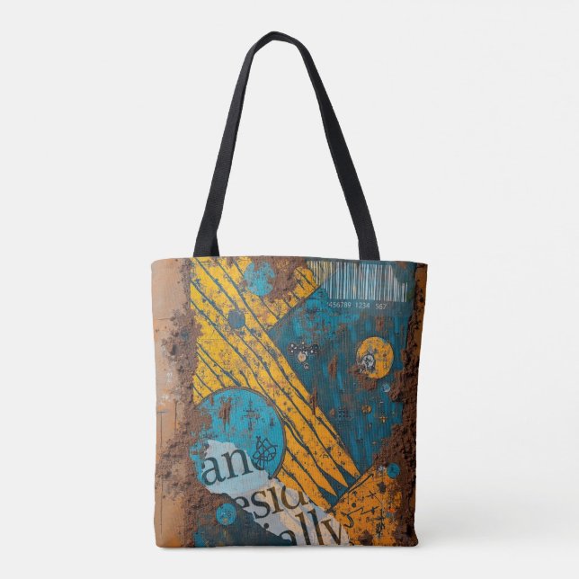 Mixed Media Textured Abstract Mudcloth Tote Bag (Back)
