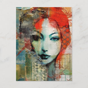 Mixed Media Woman Collage Postcard