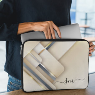 Mixed Metal 3-D look Calligraphy Initials Monogram Laptop Sleeve