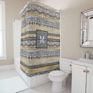 Mixed Metals Monogram Bathroom Glam Faux Bling Shower Curtain