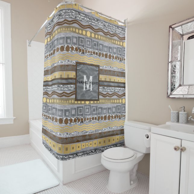 Mixed Metals Monogram Bathroom Glam Faux Bling Shower Curtain (In Situ)