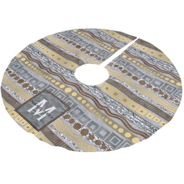 Mixed Metals Monogram Christmas Glam Sparkle Brushed Polyester Tree Skirt (Angled)