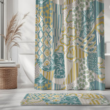 Mixed Motif Drapery Cream Yellow Aqua Mint Beige