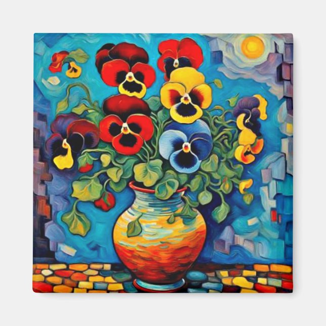 Mixed Pansies in vase Magnet (Front)